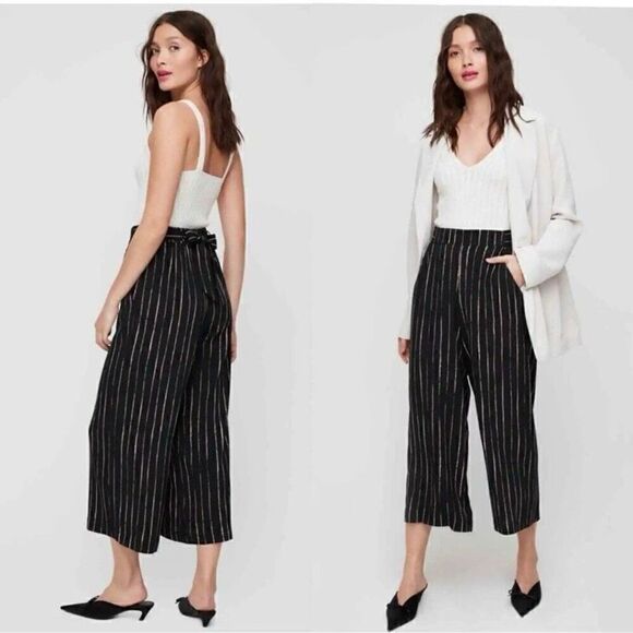 Aritzia Wilfred Faun Black & White Pinstriped Wide Leg Cropped Pants Size Small - Picture 7 of 7